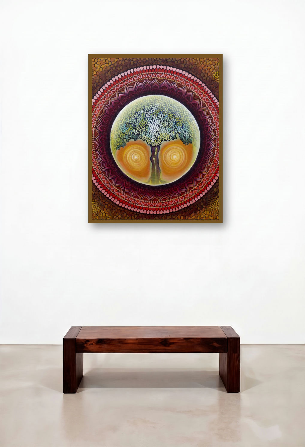 Mandala A Soul Connection Series 11 (Cosmic Tree of Life) by artist Nitu Chhajer displayed in a Modern Executive Office