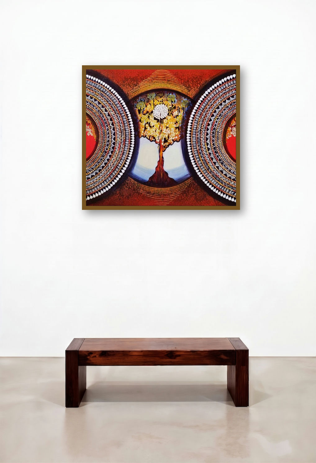 Mandala Expansion Beyond Dimension 2 (The Cosmic Dance) by artist Nitu Chhajer displayed in a Industrial Reception Area
