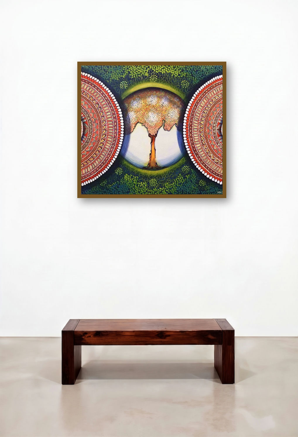 Mandala Expansion Beyond Dimension 3 (The Tree of Life) by artist Nitu Chhajer displayed in a Transitional Hallway