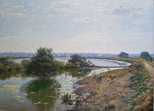 Mangrov Saltwater (Lakeside Haven) by Sanjay Sarfare, Original Oil Landscape Painting on Canvas, Small Horizontal Wall Art