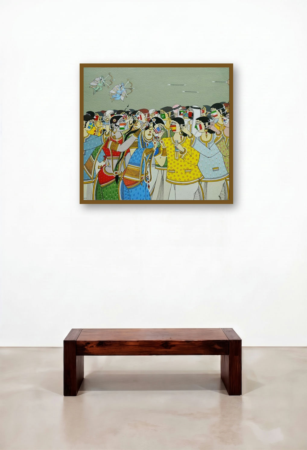 Manifesto Of Covid 19 (Love in the Time of Pandemic) by artist Shahed Pasha displayed in a Mid-Century Modern Penthouse