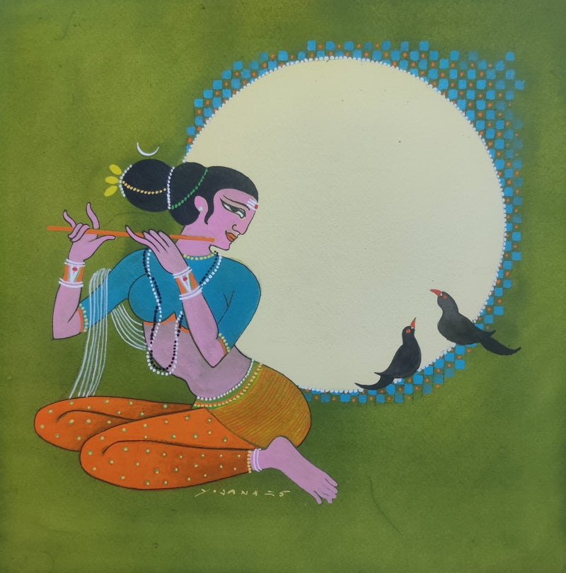 'Manjumate' religious mixed-media painting by artist Yojana Dehankar, 12x12 inch, on paper