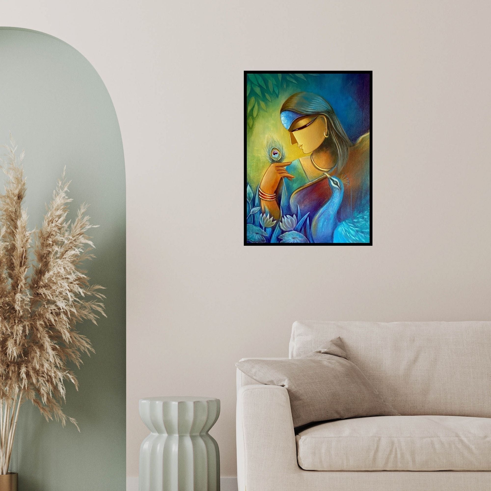 In-situ view of Mousumi Mukherjee's 'Mann 2 (Serene Beauty)' painting in a room