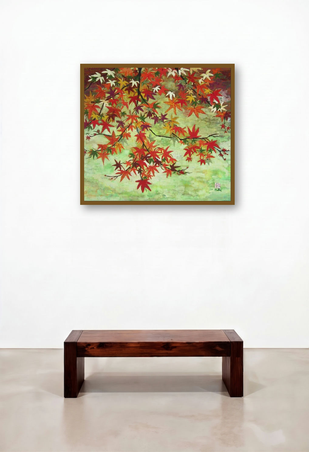 Maples In Autumn by artist Madhu Jain displayed in a Mid-Century Modern Home Office