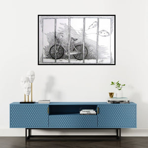 Preview of 'Mari Cycle' Painting by Raj Nandini R shown on a wall in a furnished room.