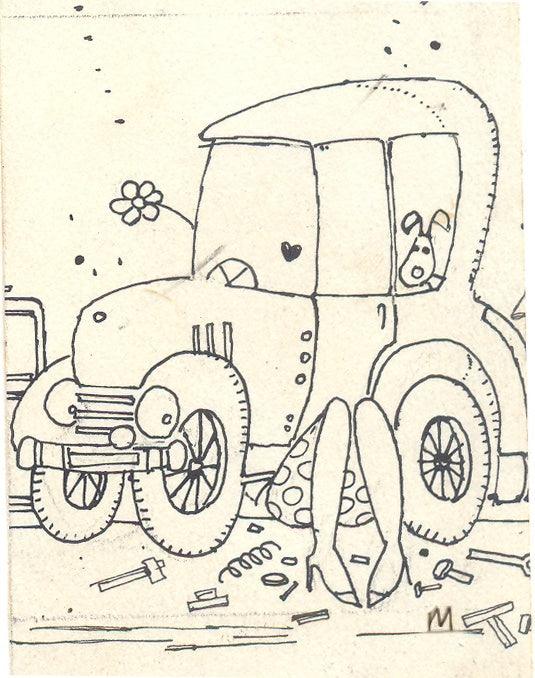 Cartoon pen ink drawing titled 'Mario Miranda Original B108', 4x3 inches, by artist Mario Miranda on Paper