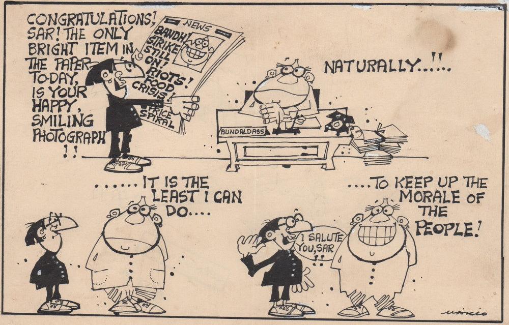 Cartoon pen ink drawing titled 'Mario Miranda Original C 60', 5x8 inches, by artist Mario Miranda on Paper