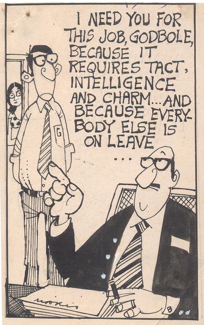 Cartoon pen ink drawing titled 'Mario Miranda Original C174', 5x3 inches, by artist Mario Miranda on Paper