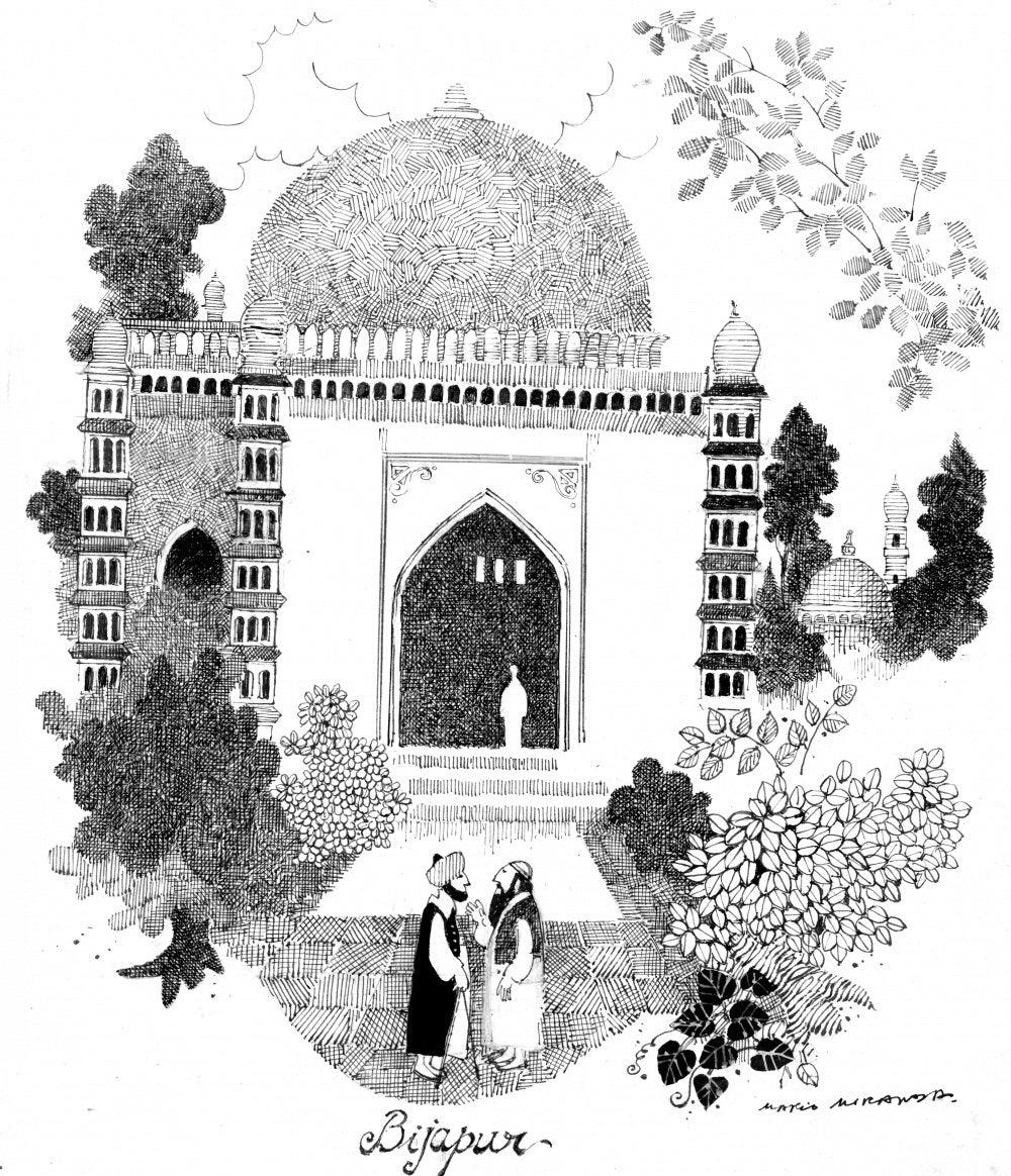 Cityscape pen ink drawing titled 'Mario Miranda Original D11', 13x10 inches, by artist Mario Miranda on Paper