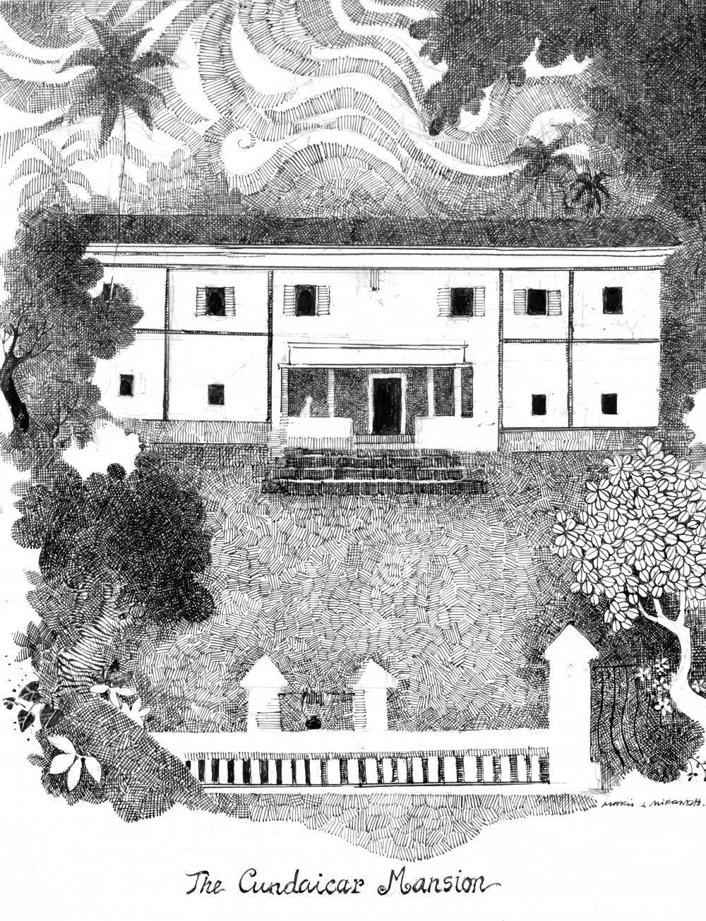 Cartoon pen ink drawing titled 'Mario Miranda Original D4', 15x12 inches, by artist Mario Miranda on Paper