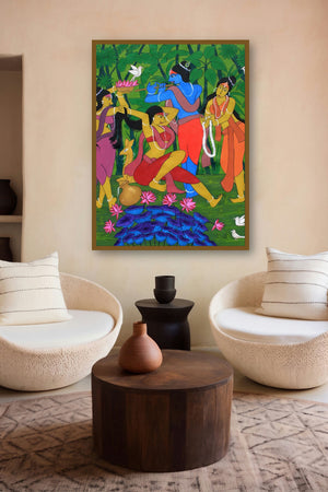 Mash (Krishna with Gopis) by artist Chetan Katigar displayed in a Designer gallery