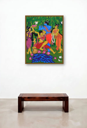 Mash (Krishna with Gopis) by artist Chetan Katigar displayed in a Scandinavian Home Office