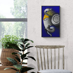 In-situ view of Somnath Bothe's 'Mayuresh Ganesha (Ganesha with Swan)' painting in a room