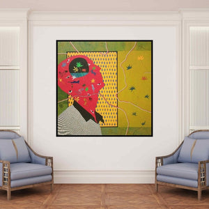 In-situ view of Devidas Agase's 'Maze I (Window to the Soul)' painting in a room