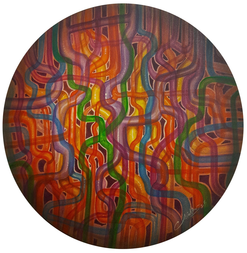 Maze Within' contemporary acrylic painting by artist Anil Kumar Vishwakarma, 24x24 inch, on canvas