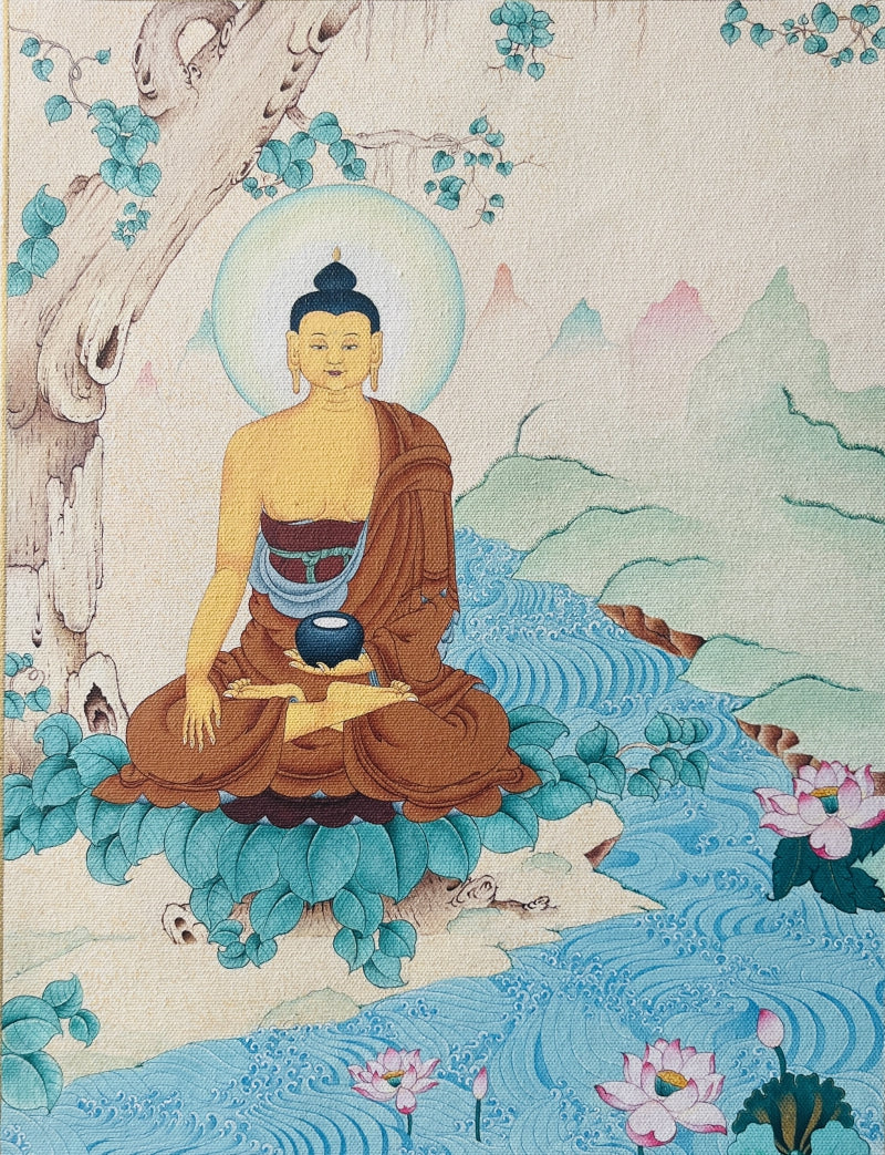 'Meditating Buddha' religious acrylic painting by artist Aditi Agarwal, 20x17 inch, on canvas