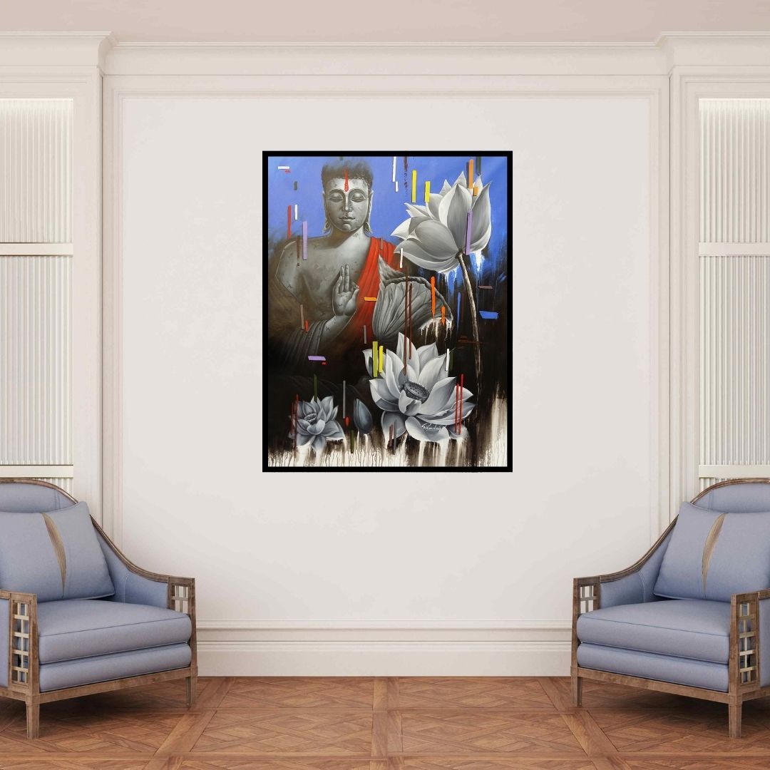 In-situ view of Pradeep Kumar's 'Meditation (Lord Divine Melody)' painting in a room