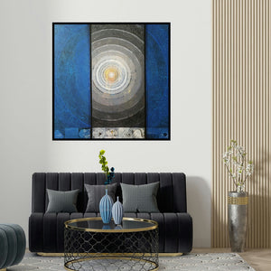 Nilesh Nikam's 'Meditation 177 (The Eye of the Universe)' painting visualized above a sofa in a contemporary room.