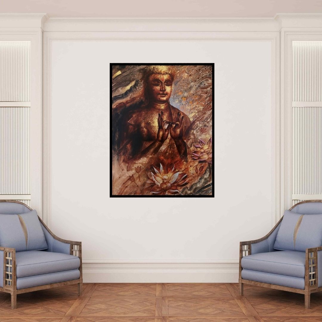 In-situ view of Pradeep Kumar's 'The Meditation' painting in a room