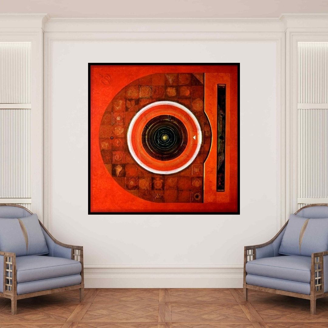 In-situ view of Nilesh Nikam's 'Meditation 2 (Inner Radiance)' painting in a room