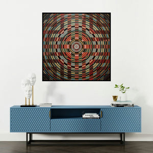 'Meditation 4 (Optical Illusion)' painting by Ghanshyam Gupta shown on a wall in a furnished room.