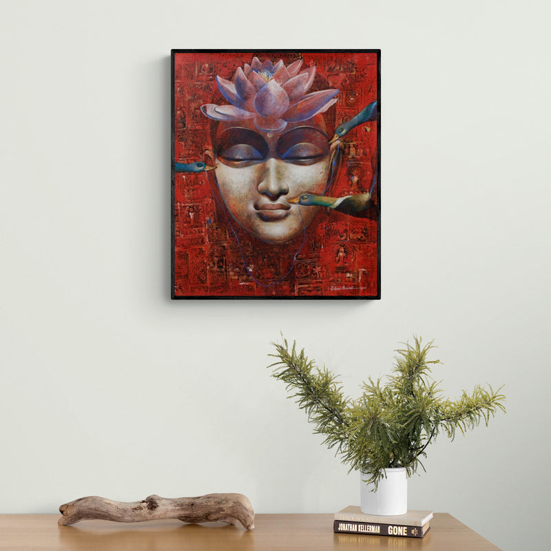 In-situ view of Jiban Biswas's 'Meditation (Buddhas Enlightenment)' painting in a room