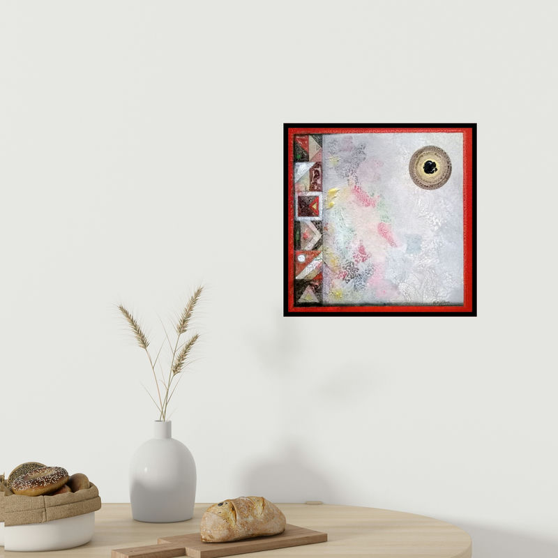 In-situ view of Nilesh Nikam's 'Meditation 80 (Red Border Abstract)' painting in a room