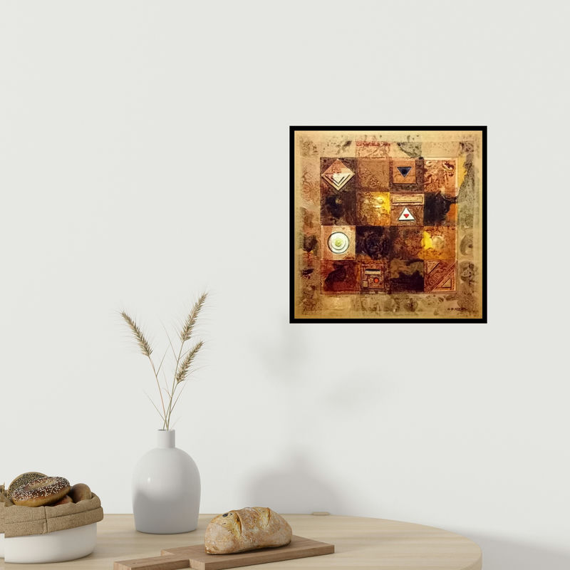 In-situ view of Nilesh Nikam's 'Meditation 81 (Earthen Grid)' painting in a room