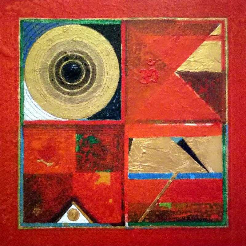 Abstract acrylic painting titled 'Meditation 86', 12x12 inches, by artist Nilesh Nikam on Canvas