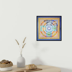 In-situ view of Nilesh Nikam's 'Meditation 93 (Blue Mandala with Symbols)' painting in a room