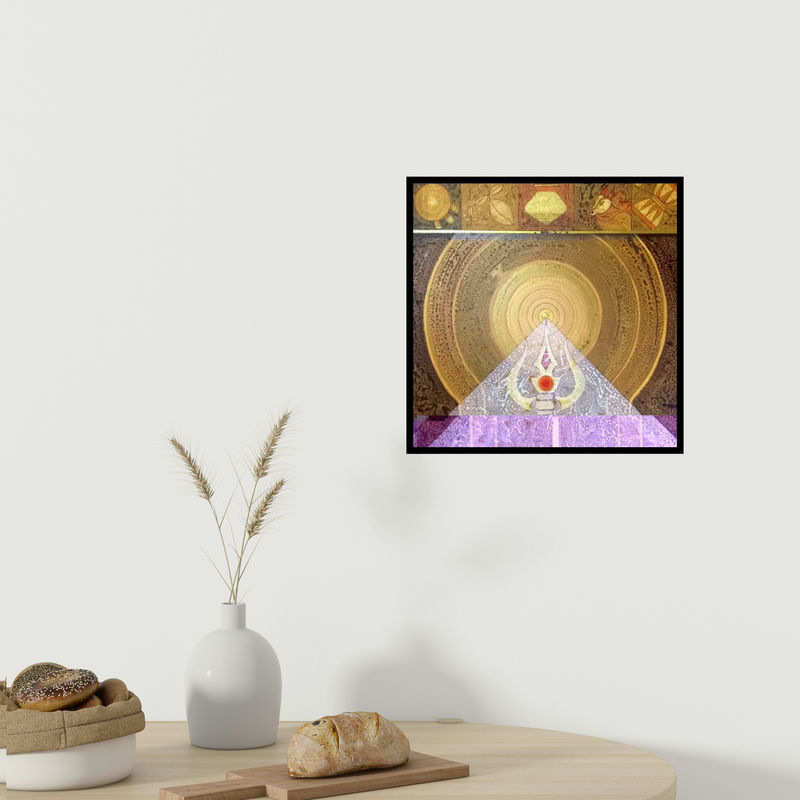 In-situ view of Nilesh Nikam's 'Meditation 94 (Red Sun Over Abstract Landscape)' painting in a room