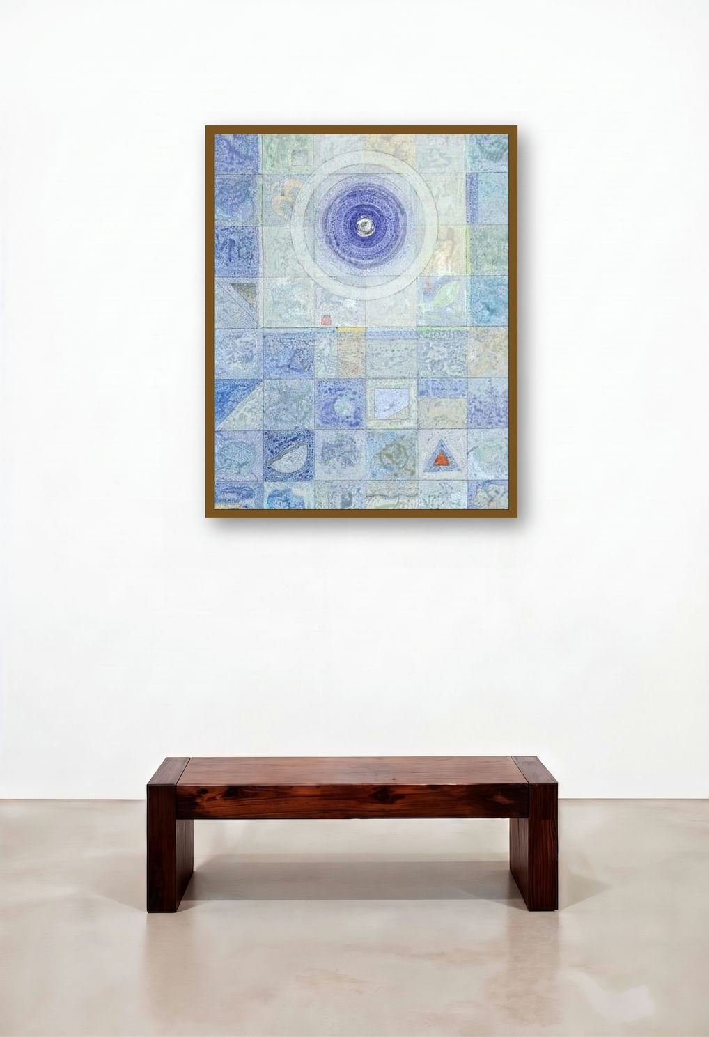 Meditation 95 (Blue Abstract with Geometric Patterns) by artist Nilesh Nikam displayed in a Industrial Hallway