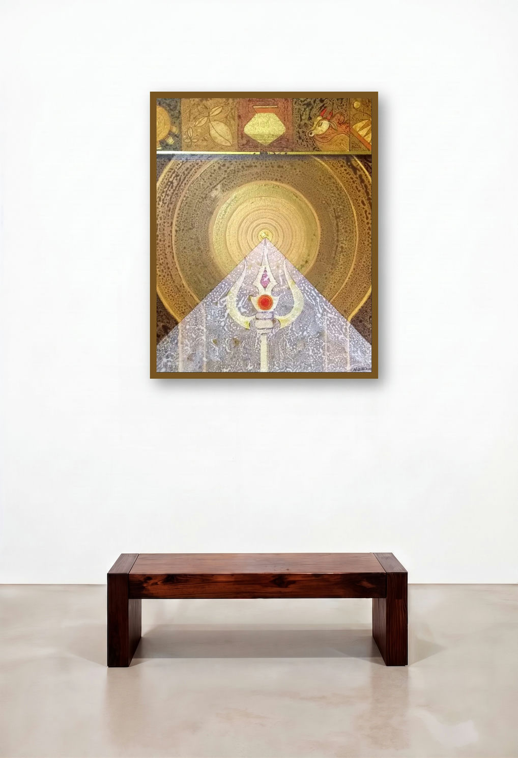 Meditation 96 (Trishul with Indian Symbols) by artist Nilesh Nikam displayed in a Coastal Hotel Lobby