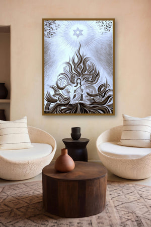 Meditation B/W (Inner Illumination) by artist Manju Lamba displayed in a Modern gallery