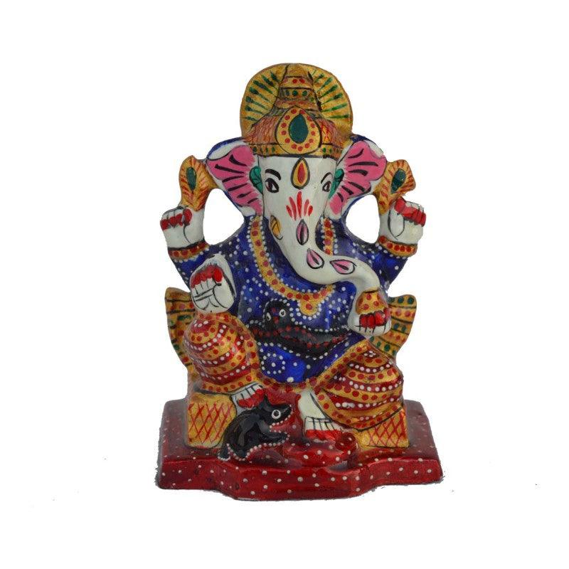 Religious craft titled 'Meenakari Charurbhuj Lord Ganesha statue', 4x3x2 inches, by artist E Craft on Metal