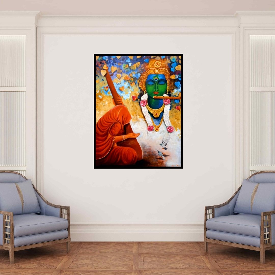 In-situ view of Arjun Das's 'Meera Ke Krishna (Krishna and Devotee)' painting in a room