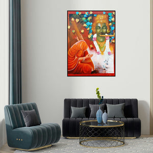 'Meera Ke Krishna 5' painting by Arjun Das shown on a wall in a furnished room.