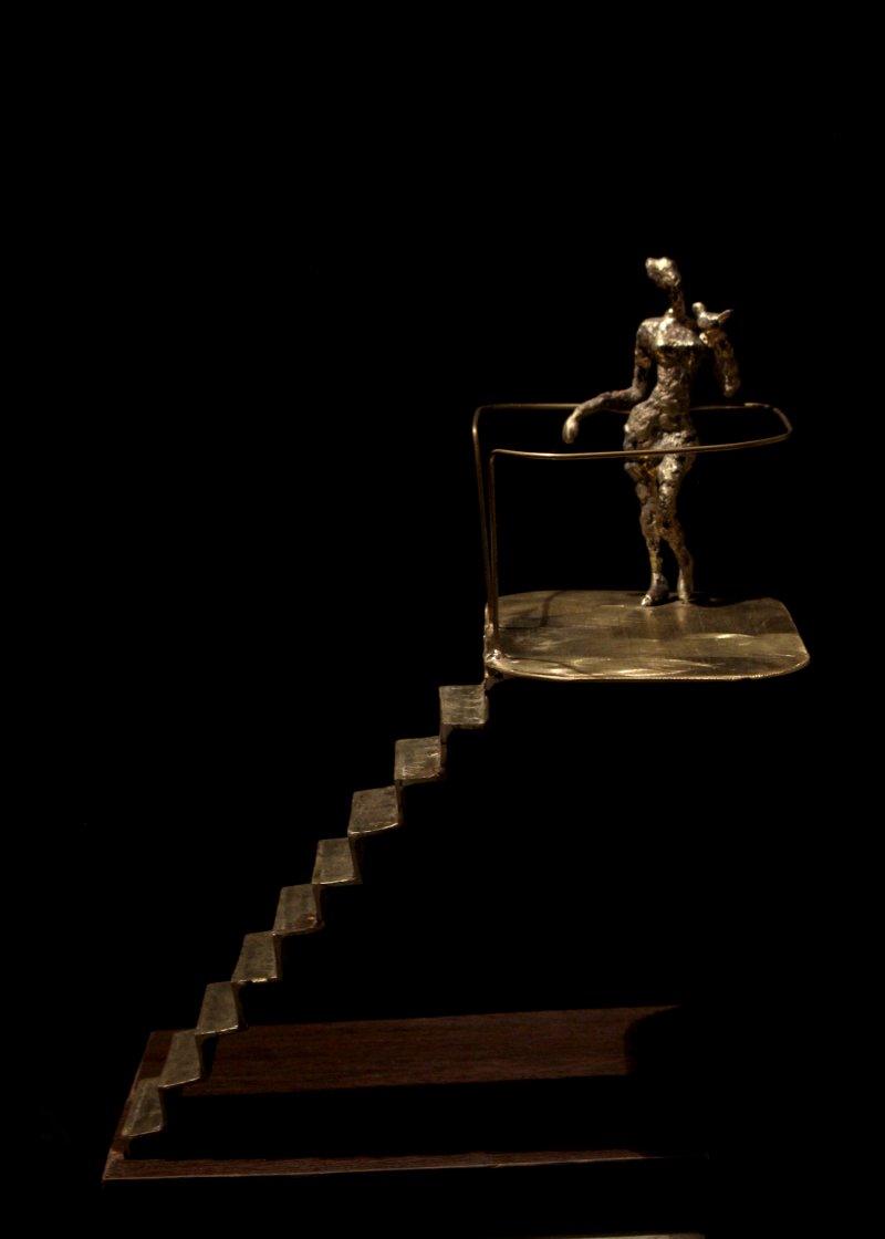 Figurative Metal sculpture titled 'Meeting', 19x13x9 inches, by artist Rohan Pawar on Brass