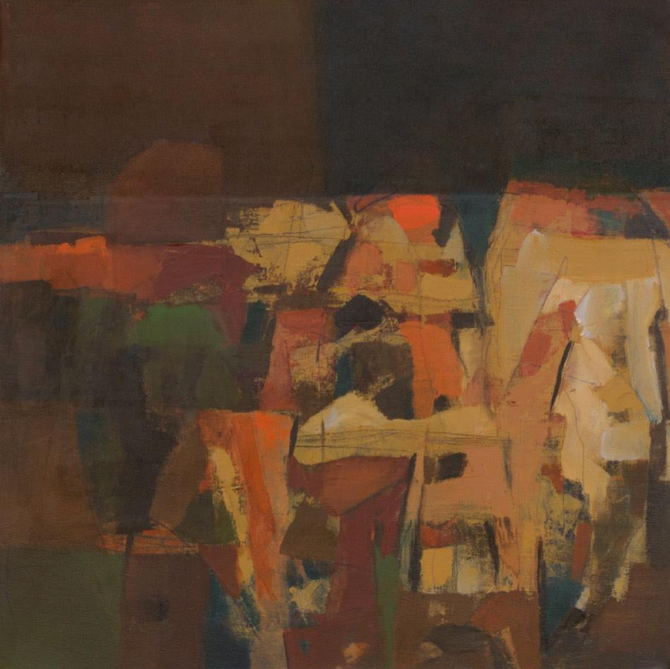 'A Meeting At Night' abstract acrylic painting by artist Suchita Tarde, 26x26 inch, on canvas