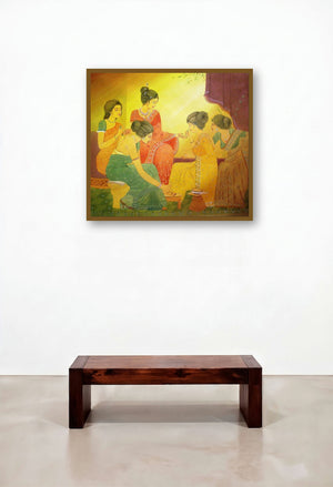 Mehendi (A Glimpse into the Past) by artist Rina Roy displayed in a Boutique Hotel Style Library