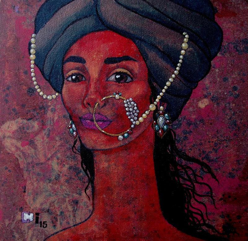 Figurative acrylic painting titled 'Melancholic', 10x10 inches, by artist Suruchi Jamkar on Canvas