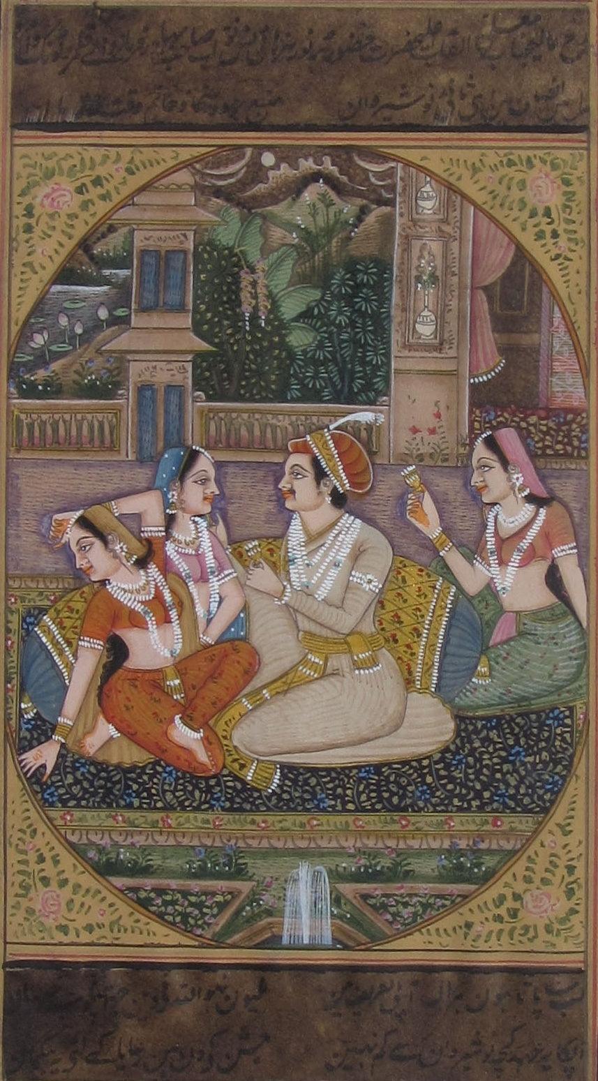 Religious mughal traditional art titled 'Melodious Sprink Mughal Painting', 8x6 inches, by artist Unknown on Paper