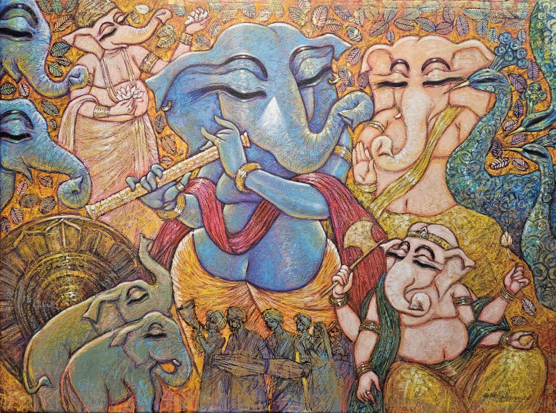 'Melody' religious mixed-media painting by artist Subrata Ghosh, 36x48 inch, on canvas