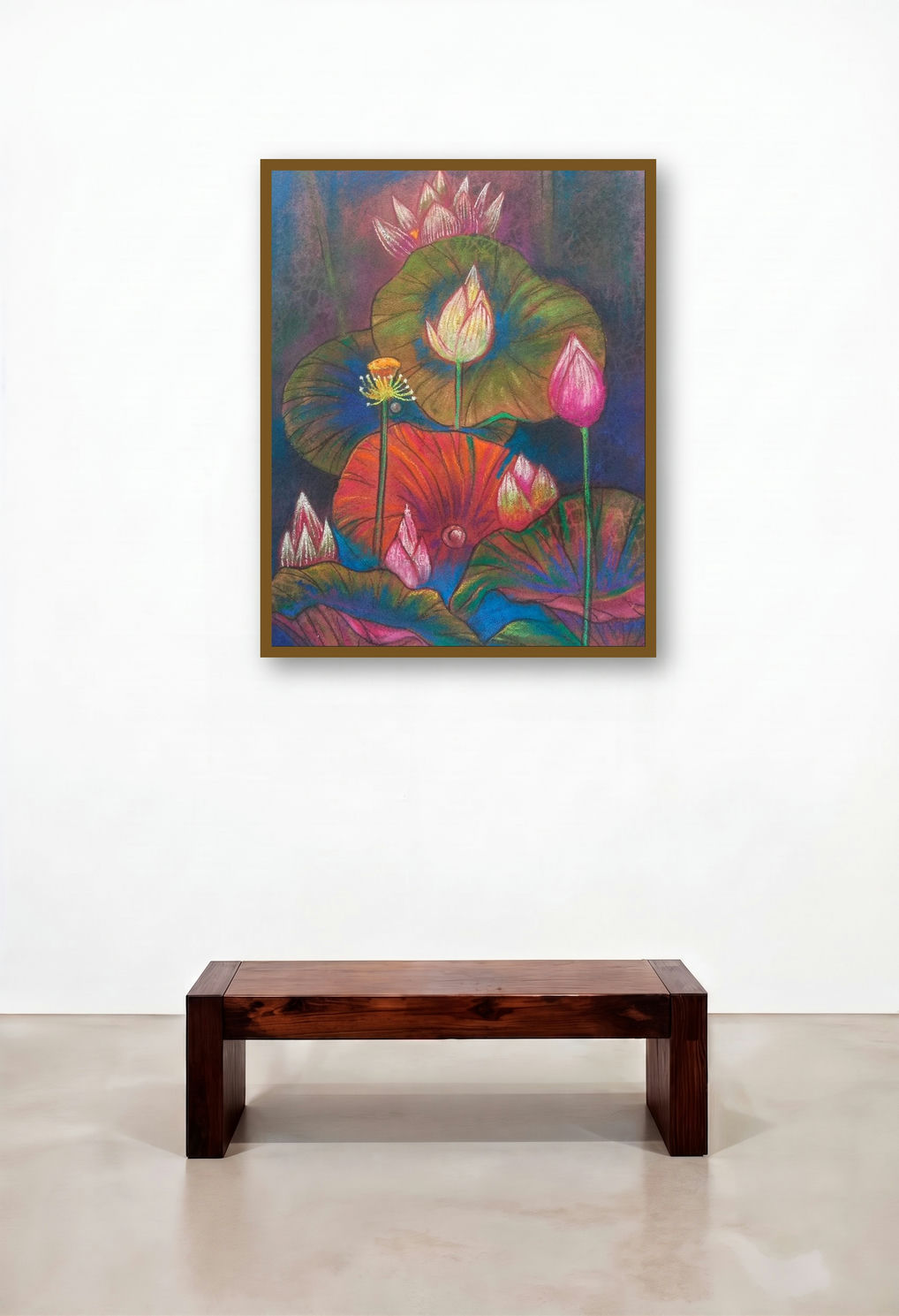 Melody Of Lotus 4 (Nocturnal Bloom) by artist Atin Mitra displayed in a Urban Loft Reception Area