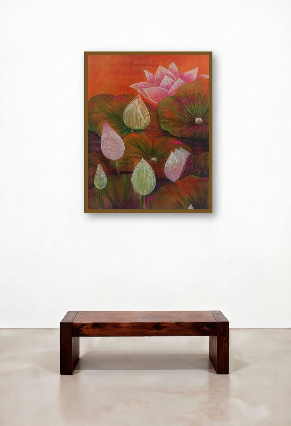 Melody Of Lotus 5 (Sunrise Serenity) by artist Atin Mitra displayed in a Art Deco Library