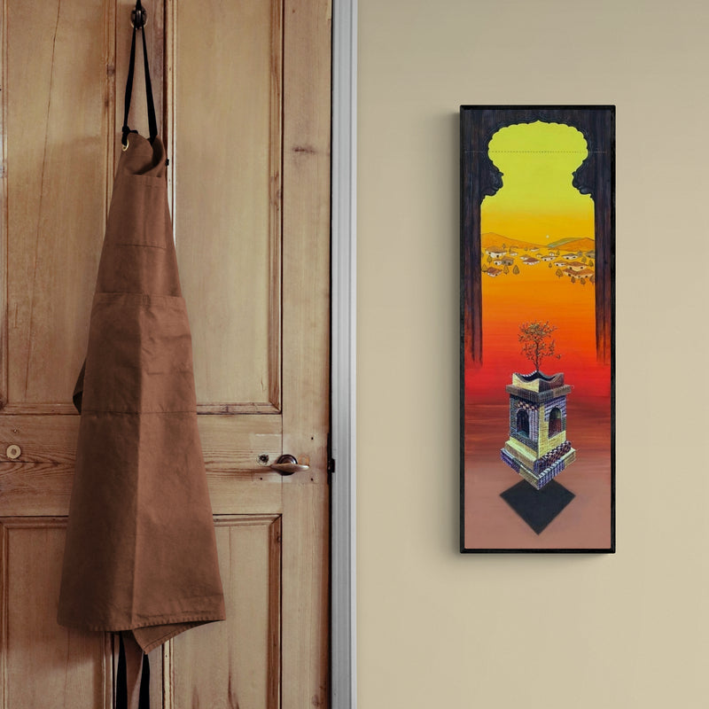 In-situ view of Ramchandra Kharatmal's 'Memories 1 (Floating Temple)' painting in a room