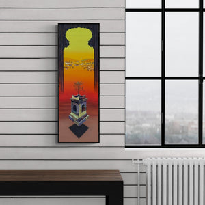 Preview of 'Memories 1 (Floating Temple)' Painting by Ramchandra Kharatmal shown on a wall in a furnished room.