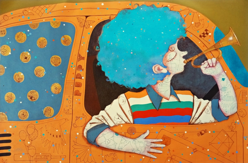 Memories Of Childhood 38' figurative acrylic painting by artist Shiv Kumar Soni, 24x36 inch, on canvas