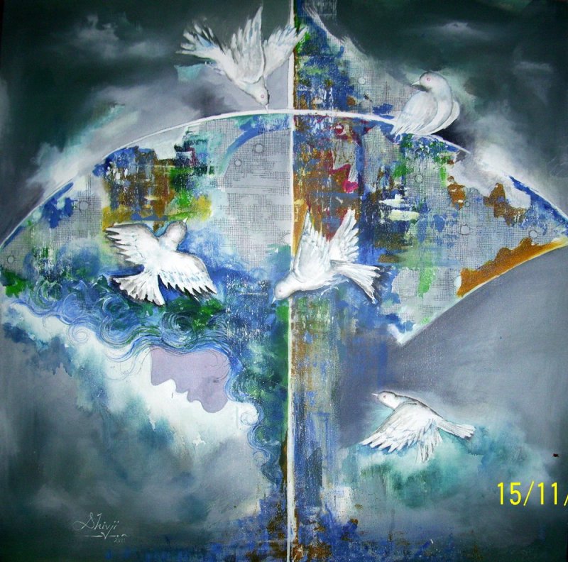 In-situ view of Shiv Kumar Soni's 'Memories Of The Childhood Iv' painting in a room