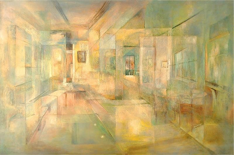 Abstract oil painting titled 'Memories In Space', 40x60 inches, by artist Banani Karmakar Bhunia on Canvas